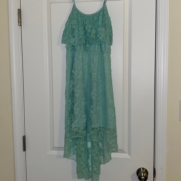 Love Reign blue/green skinny strap dress with lace. Size S. - Picture 1 of 7